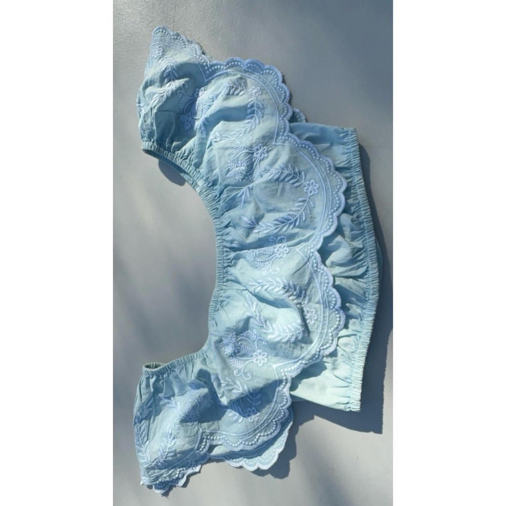 Slightly used Condition Sz MEDIUM Sim & Sam Off The Shoulder Crop Top Light Blue